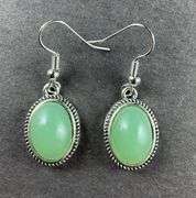 Green aventurine silvertone dangle earrings