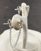 Sterling silver round white crystal with chain stud earrings .70g