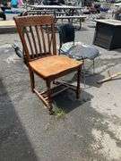 Two Chairs Including Wooden Slatted and Metal-Framed Chair