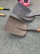 Two Metal Head Shovels with Wooden Handles
