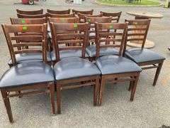 Seven Chairs with Wooden Frames and Fabric Seating