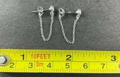 Sterling silver round white crystal with chain stud earrings .70g
