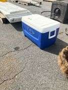 Blue and White Insulated Cooler with Hinged Lid