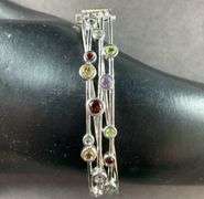 Bangle Bracelet With Multi Stones With A Clasp 20.3 grams Sterling Silver size 2 "