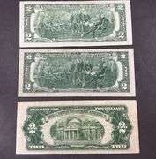 1953C $2 red seal, 1976 $2 green seal, and a 2003A $2 green seal