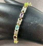 Multi Stone Gold Tone Silver Bracelet 11 grams Sterling Silver size 7.5"