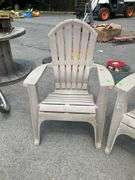 Beige Plastic Patio Chairs with Crack in Seat