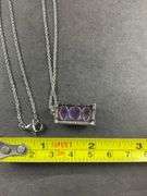 Purple turquoise pendant platinum bond and stainless steel chain 20in