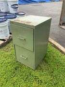 Metal Two-Drawer Filing Cabinet in Green Finish, From the Estate of George R. Rotenberry.