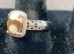 Wood jasper ring size 9 platinum bond