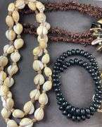 Five Costume Jewelry Necklaces-  Black Beads, Gold/ Cream Colored Bead/ Black And Gold Ceramic Necklace