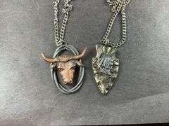 Two Men's Necklaces One Bull With Horns And Arrow Head With Indian