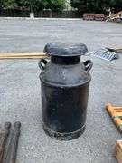 Black Metal Dairy Can with Handles and Lid, 23″H