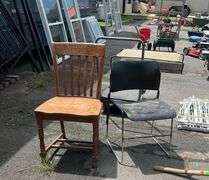 Two Chairs Including Wooden Slatted and Metal-Framed Chair