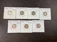 Eight mercury dimes 1940, 1941D, 1941, 1943, 1945, 1945D, and 1948D