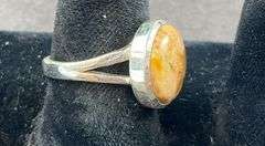 Sterling silver coral jasper ring size 7
