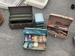 Two Metal Toolboxes, Four-Drawer Organizer, and Fishing Toolbox