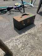 Metal Toolbox with Handle and Assorted Accessories