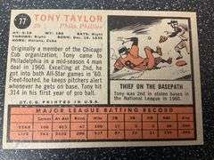 1962 Topps Tony Taylor Baseball Card #77, Philadelphia Phillies