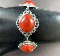 Red jasper 8-10in silvertone bracelet