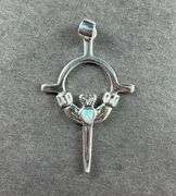 Sterling silver lab opal claddagh pendant
