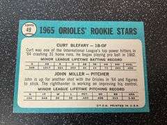 1965 Topps Orioles Rookie Stars Baseball Card Featuring Curt Blefary and John Miller