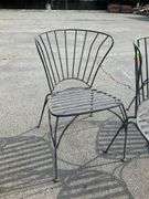 Three Metal Side Chairs with Slatted Seats and Curved Bar Backing
