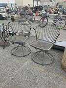 Swivel Patio Chairs with Curved Slatted Backs and Mesh Seats