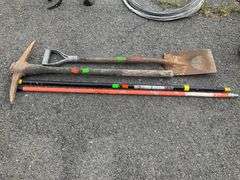Pickaxe and Shovel with Two Extending Poles