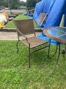3-Piece Patio Set with Two Metal Frame Armchairs and 30-Inch Glass Top Table