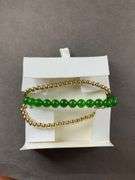 Three Bracelets By Infinite Wisdom Natural Stone Beads Green With Elephant Charm And 2 Gold Tone Beaded Bracelets