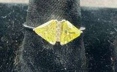 Size 7 sterling silver lemon lime peridot CZ and white diamond ring