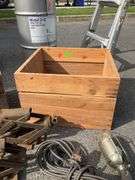 Two Wooden Crates With Scissor Jacks and Shop Light