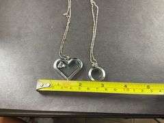 “Origami Owl” Two Necklaces With Pendants Costume Jewelry One Had Heart With CZ's Love And Ring, Second Is A Plain Pendant
