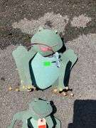 Two Painted Metal Frog Decorations with Embellished Details