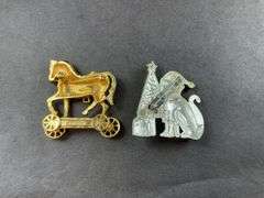 Two Lapel Pins Rocking Horse w/ Cat And Christmas Tree Pin
