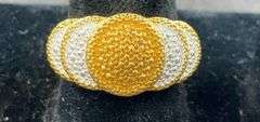 Yellow diamond accent scalloped platinum bond 18k gold plated size 7 ring