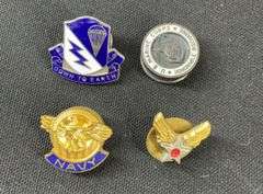 Four Military pins, Marines, Navy, Army, and Air Force