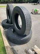 Four 11R24.5 TOYO M647 Tires with Minimal Tread, Sold As-Is