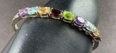 Multi Stone Cuff Bracelet 12.7 grams Sterling Silver size 2 1/2"