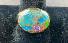 Turquoise ring goldtone size 8