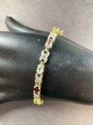 Multi Stone Gold Tone Silver Bracelet 11 grams Sterling Silver size 7.5"