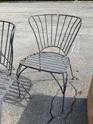 Three Metal Side Chairs with Slatted Seats and Curved Bar Backing