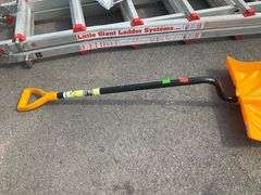 Plastic Snow Shovel with Curved Handle and Yellow Scoop
