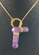 Amethyst pendant necklace 36in goldtone