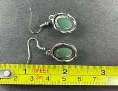 Green aventurine silvertone dangle earrings