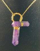 Amethyst pendant necklace 36in goldtone