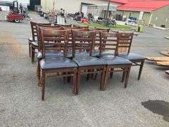 Seven Chairs with Wooden Frames and Fabric Seating