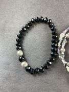 Two Beaded Bracelets Black And Gray