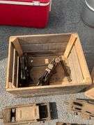Two Wooden Crates With Scissor Jacks and Shop Light